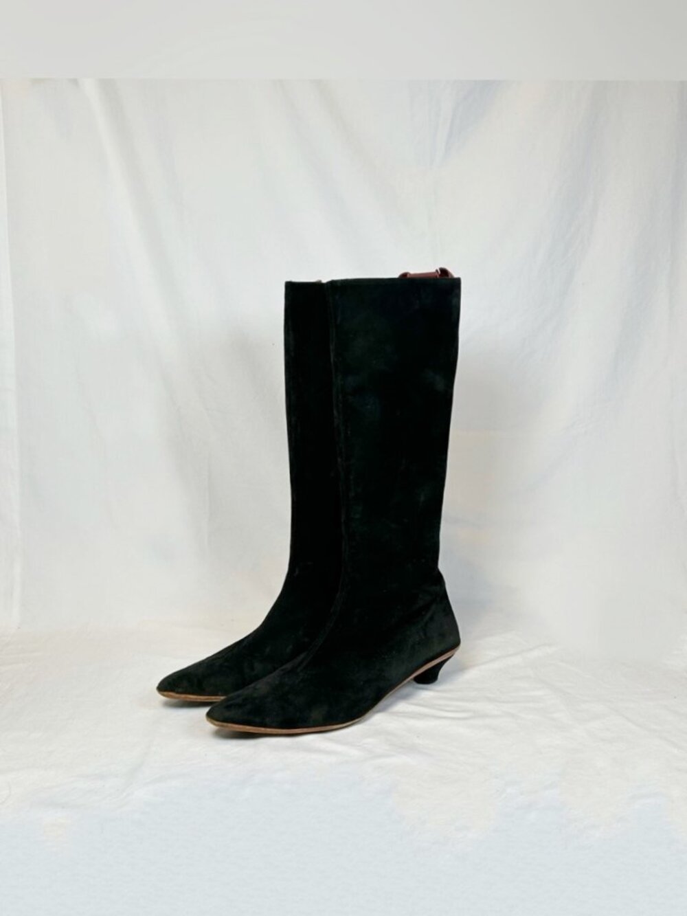 Salvatore Ferragamo Black Suede Kitten Heel Knee High Zip Riding Boots~9~